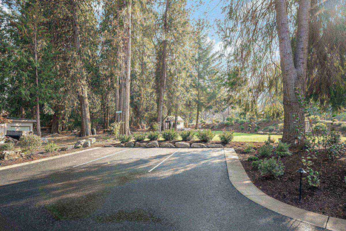 An exterior view of tall trees surrounding a landscaped garden, with a visible play area and spacious parking. The open area is ideal for relaxed strolls, family gatherings, and enjoying the outdoors together.